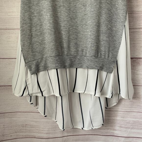 Potter's Pot Gray and White Striped Tank Top Hi Low Hem Size Large - Picture 3 of 10